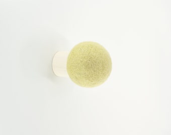 Pistachio green wall hook; decorative wall hook; minimalist and modern wall hook; wool and wood round hook for wall; hat hook; coat hook
