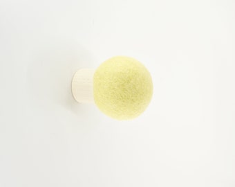 Lime froth green wall hook; decorative wall hook; minimalist and modern wall hook; wool and wood round hook for wall; hat hook; coat hook