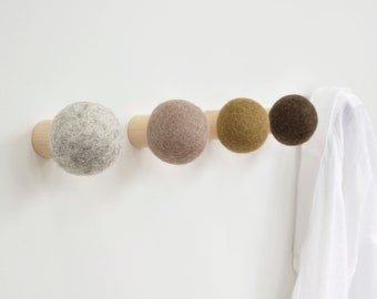Nordic Felted Wool Wall Hook; sturdy felted round wool coat hook; 15+ colors, Modern Wall Hook