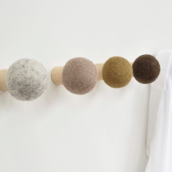 Nordic Felted Wool Wall Hook; sturdy felted round wool coat hook; 15+ colors, Modern Wall Hook