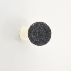 Char black wall hook; decorative wall hook; minimalist and modern wall hook; wool and wood round hook for wall; hat hook; coat hook