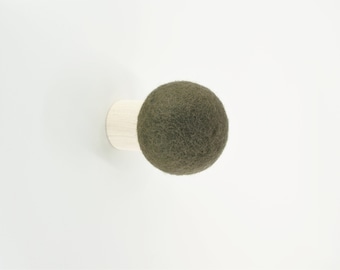 Bronze brown wall hook; decorative wall hook; minimalist and modern wall hook; wool and wood round hook for wall; hat hook; unique coat hook