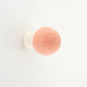 Blossom pink wall hook; decorative wall hook; minimalist and modern wall hook; wool and wood round hook for wall; hat hook; coat hook