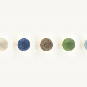 Handcrafted hooks; Woods set of 5 wool round wall hooks, mudroom storage, entryway decor, hooks for kids, coat rack, wooden pegs, hat wall