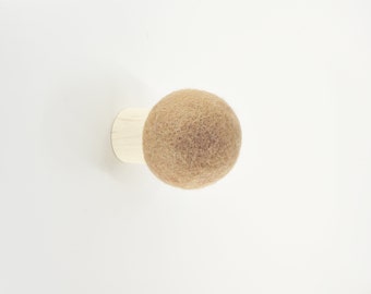 Latte brown wall hook; decorative wall hook; minimalist and modern wall hook; wool and wood round hook for wall; hat hook; coat hook