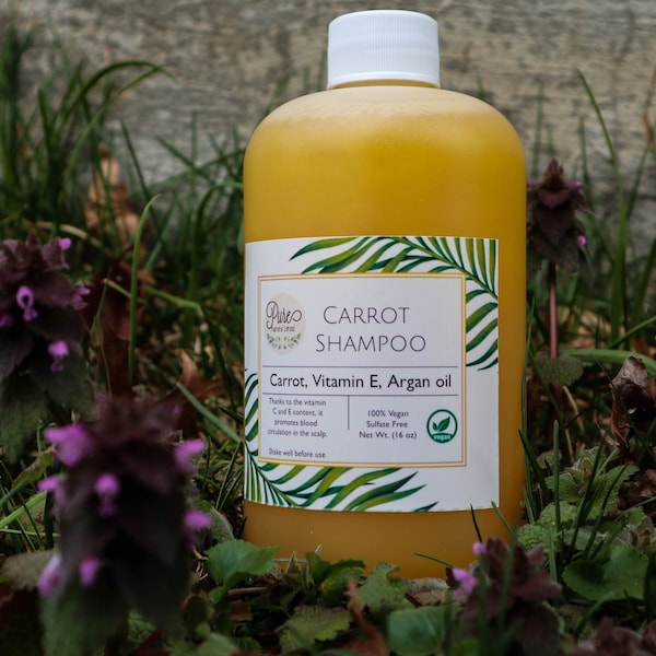 Carrot Shampoo gently cleanses, while stimulating growth to new hair follicles and supplying much needed moisture to dry scalp