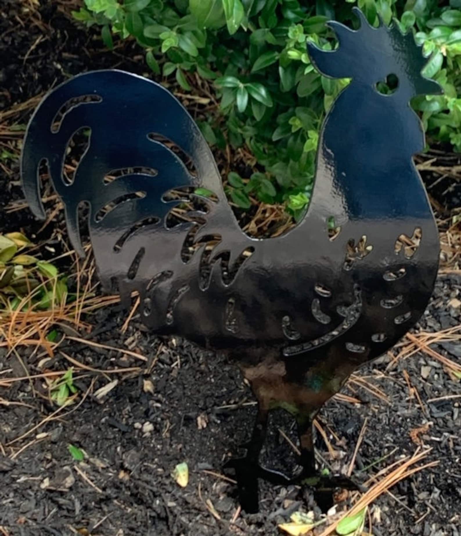 Metal Rooster Chicken Yard Garden Stakes Etsy