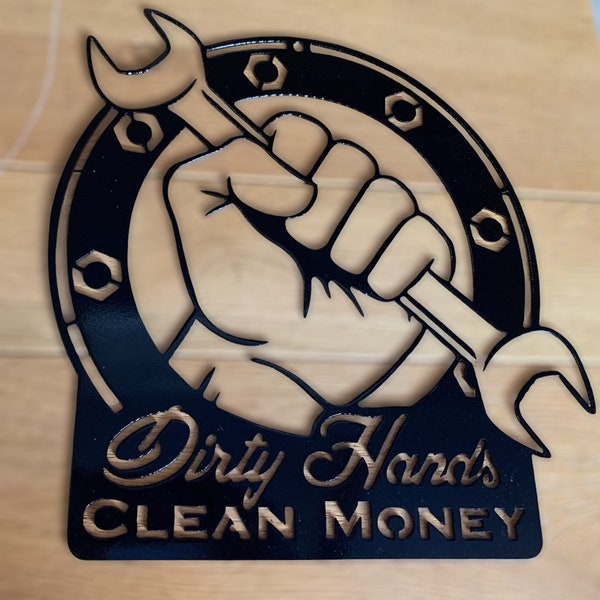 Metal Dirty Hands Clean Money Mechanic sign Garage Home Shop Decor
