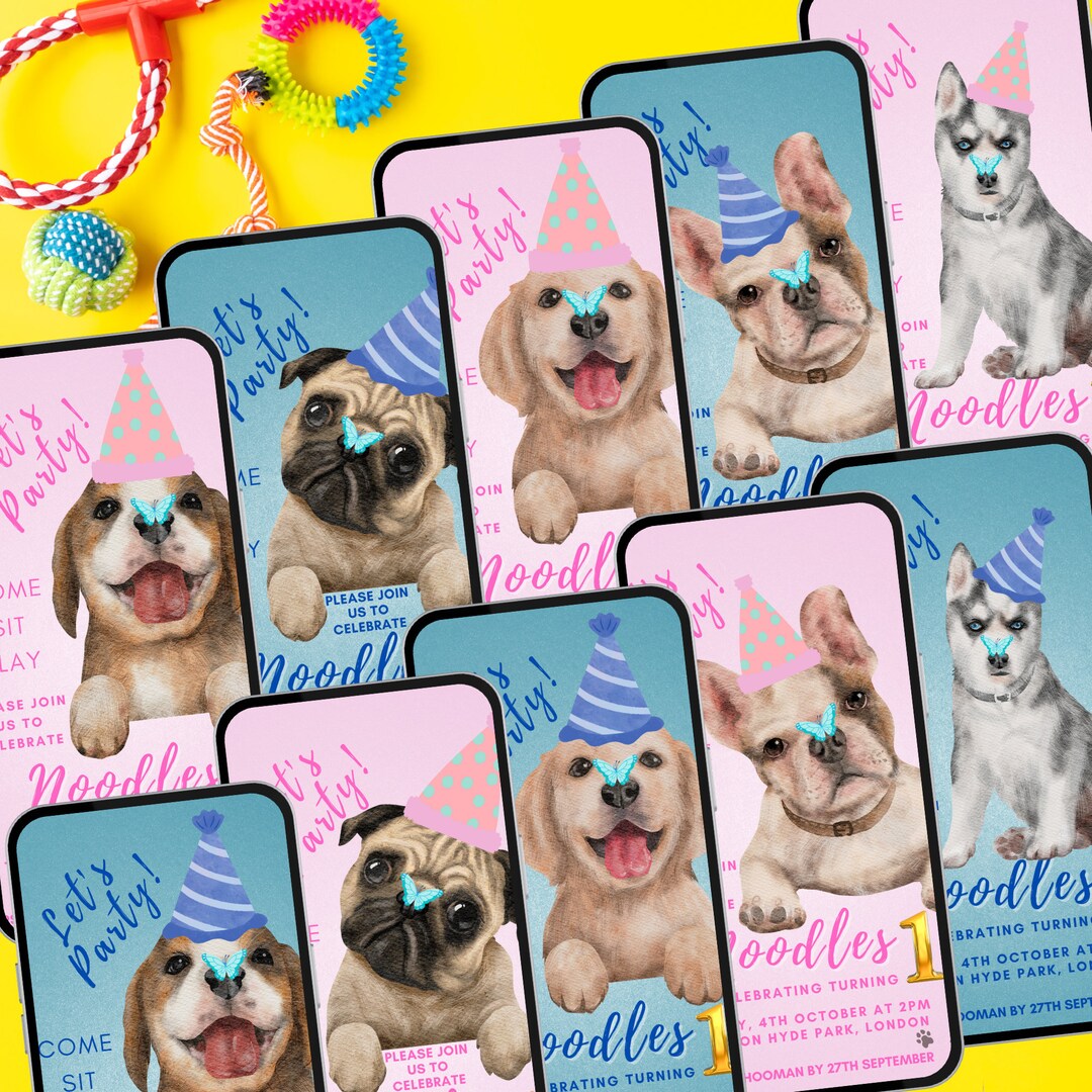 Puppy Dog Birthday Party Invitation, Digital JPEG & VIDEO Personalised