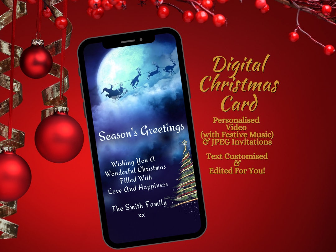 Santa and Reindeer Digital Christmas Card, JPEG & VIDEO With Music Card