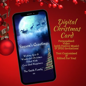 Santa and Reindeer Digital Christmas Card, JPEG & VIDEO with music card, Paperless E-Card