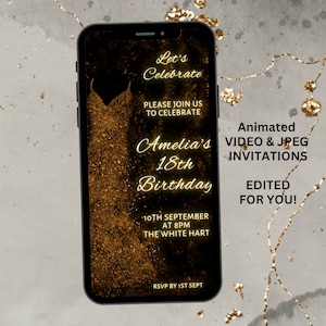Glitzernde 18., 21. Geburtstagsparty (jedes Alters), Digital JPEG & VIDEO mit Musik, Einladung, Mädchenparty, animiert, E-invite