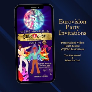 Eurovision Song Contest Party Invitation, Digital JPEG & VIDEO with Music, Animated EuroVision Invite, digital invites