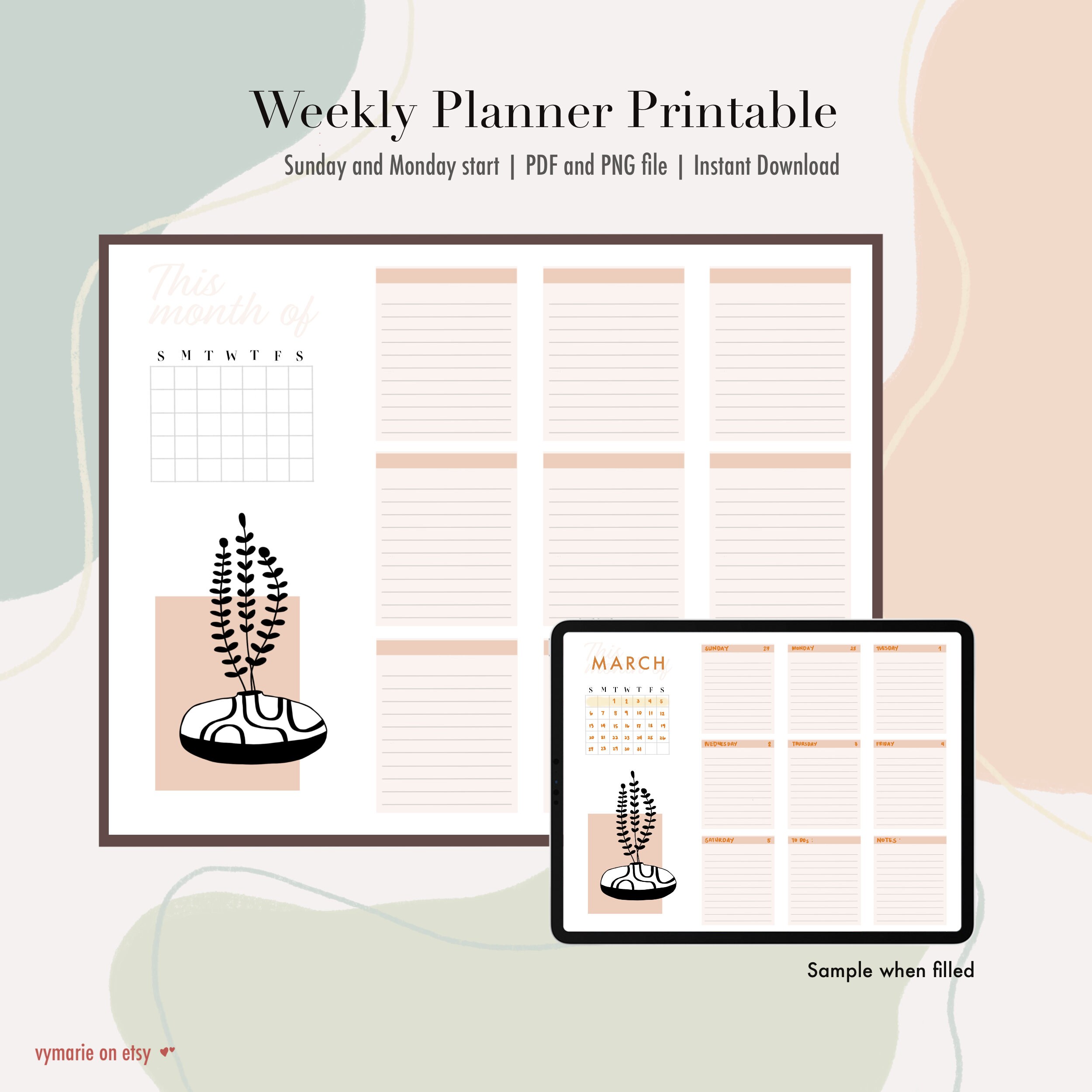 Monthly and Weekly Planner Printable Pdf, Planner Sets, Aesthetic ...