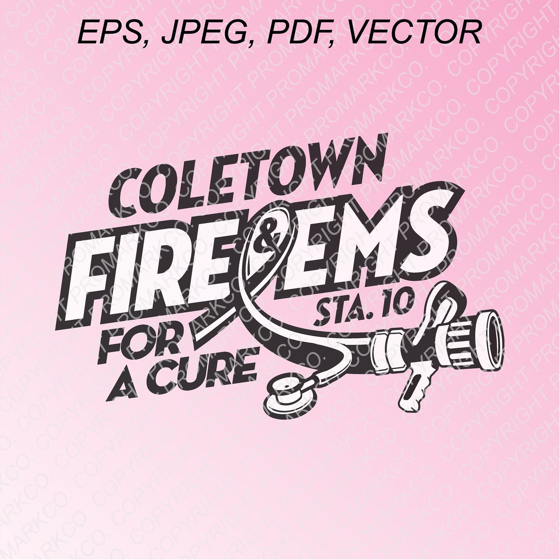 Breast Cancer Awareness Ribbon, Fire, Rescue, EMS, Vector Graphic for