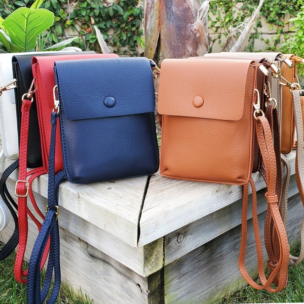 Flap Crossbody Cell Phone Purse: Faux Leather Mini Bag with Adjustable Strap