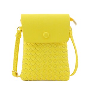 Woven Cell Phone Crossbody Bag: Faux Leather Mini Travel Purse Yellow