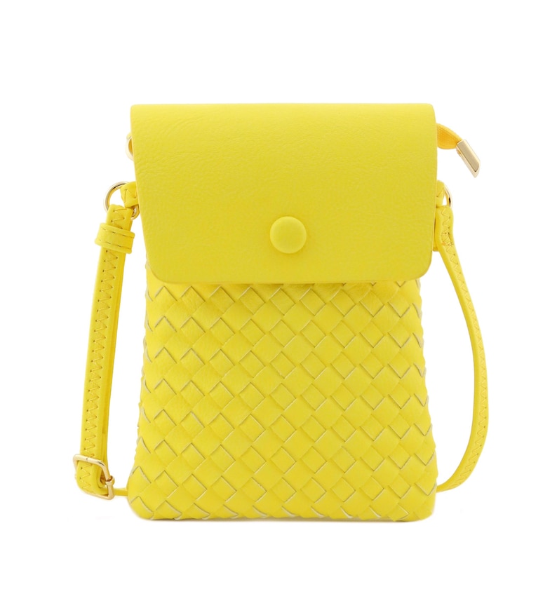 Woven Cell Phone Crossbody Bag: Faux Leather Mini Travel Purse Yellow