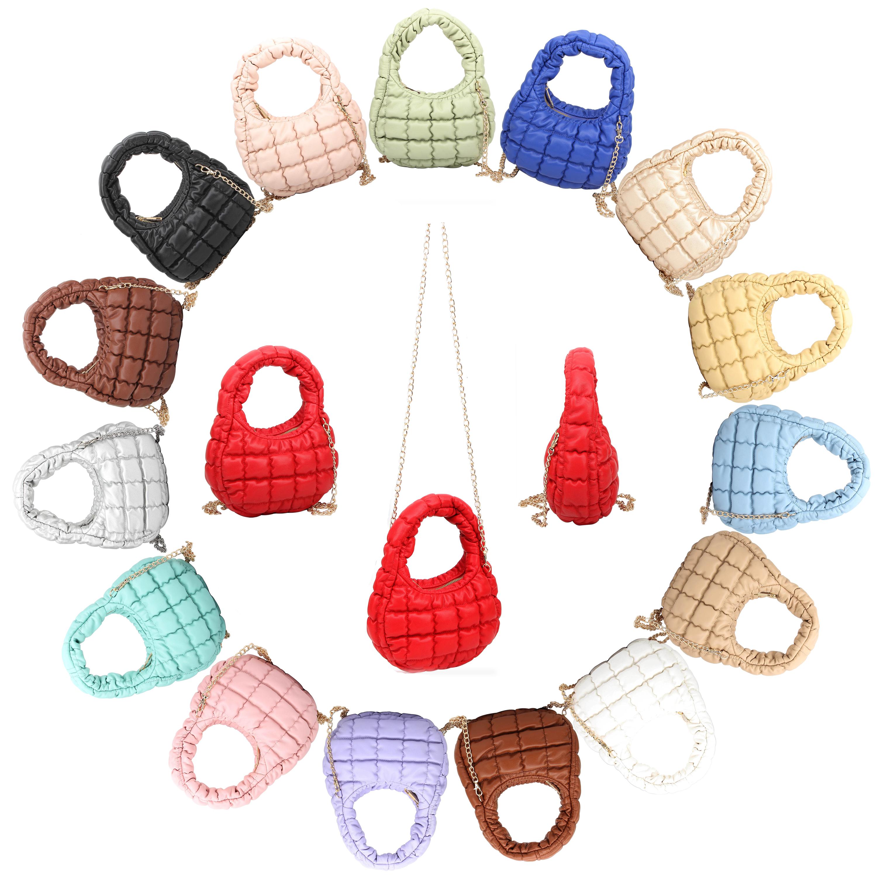 Mini Quilted Puffer Bag, Crossbody Purse with Detachable Gold Chain Strap, Multi Colors Soft Faux Leather Dumpling Clutch, Trendy Cloud Bag
