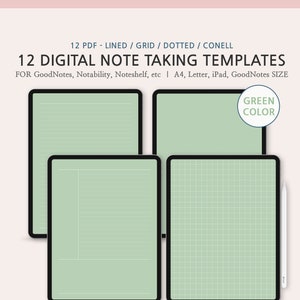 GoodNotes Template, Basic Note Bundle, Digital Note Taking Template, iPad Note Green Paper, Study Note Template, Digital Writing Paper
