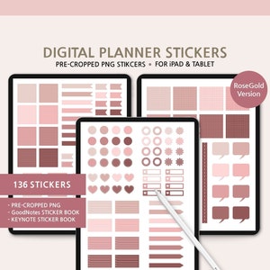 Rose Gold digital Stickers, iPad Stickers, PNG Stickers, Digital Planner Stickers, GoodNotes Stickers, Pre Cropped PNG, Rose Color Sticky