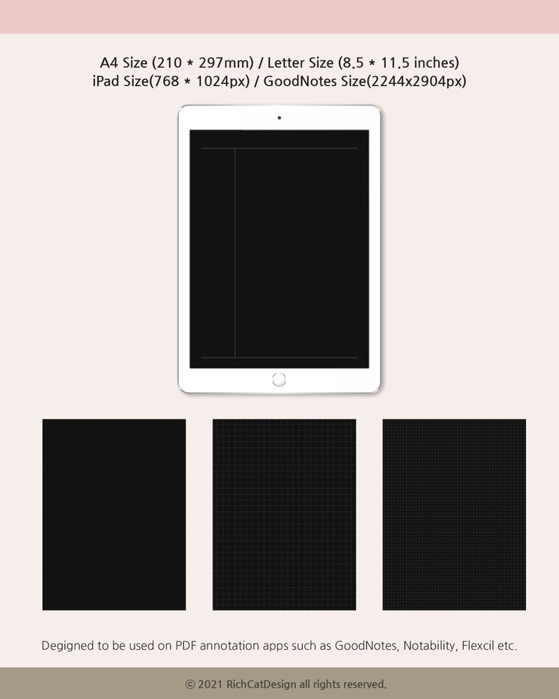 Dark Goodnotes Template Basic Note Bundle Black Digital Note Etsy