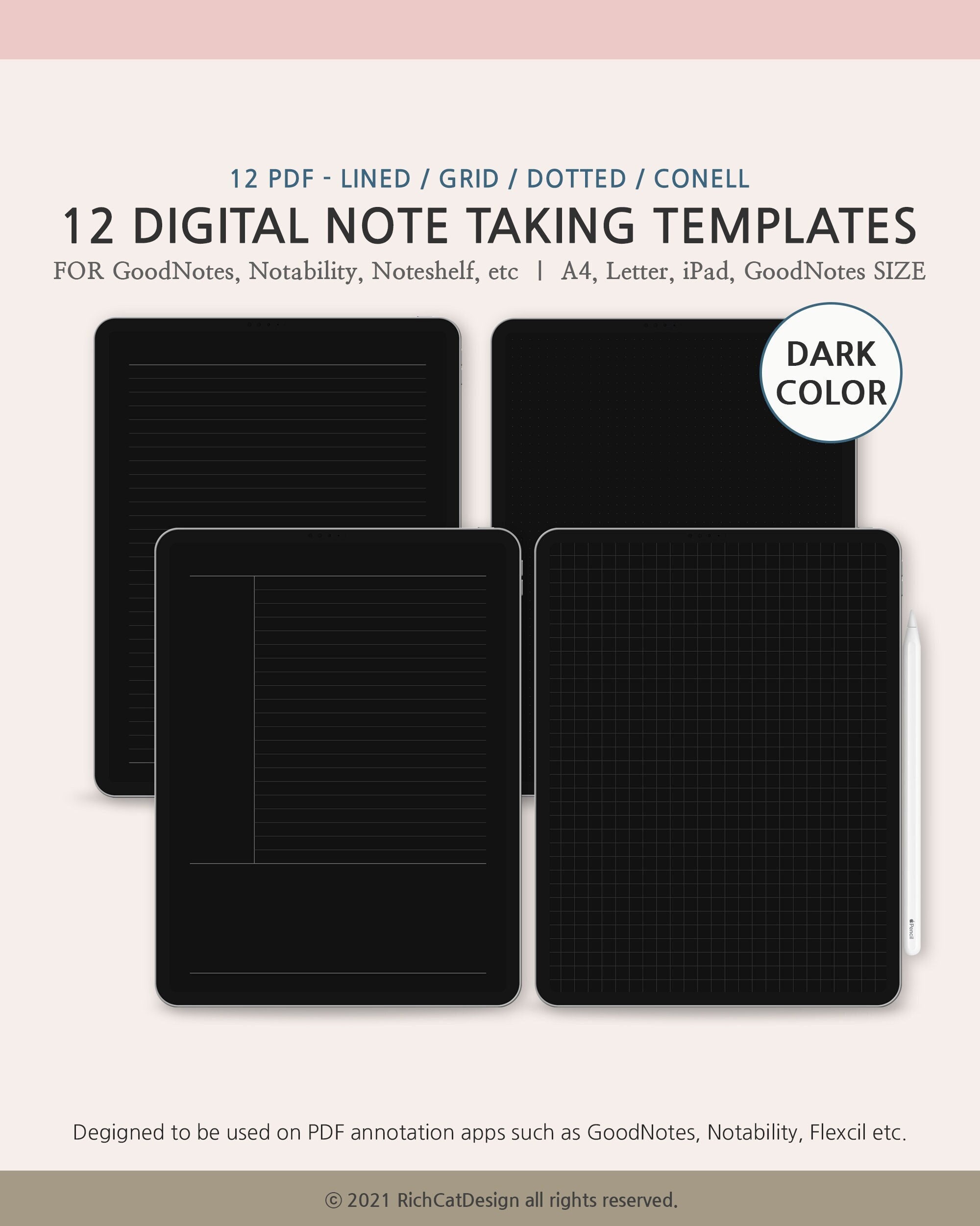 Dark Goodnotes Template Basic Note Bundle Black Digital Note Etsy Australia