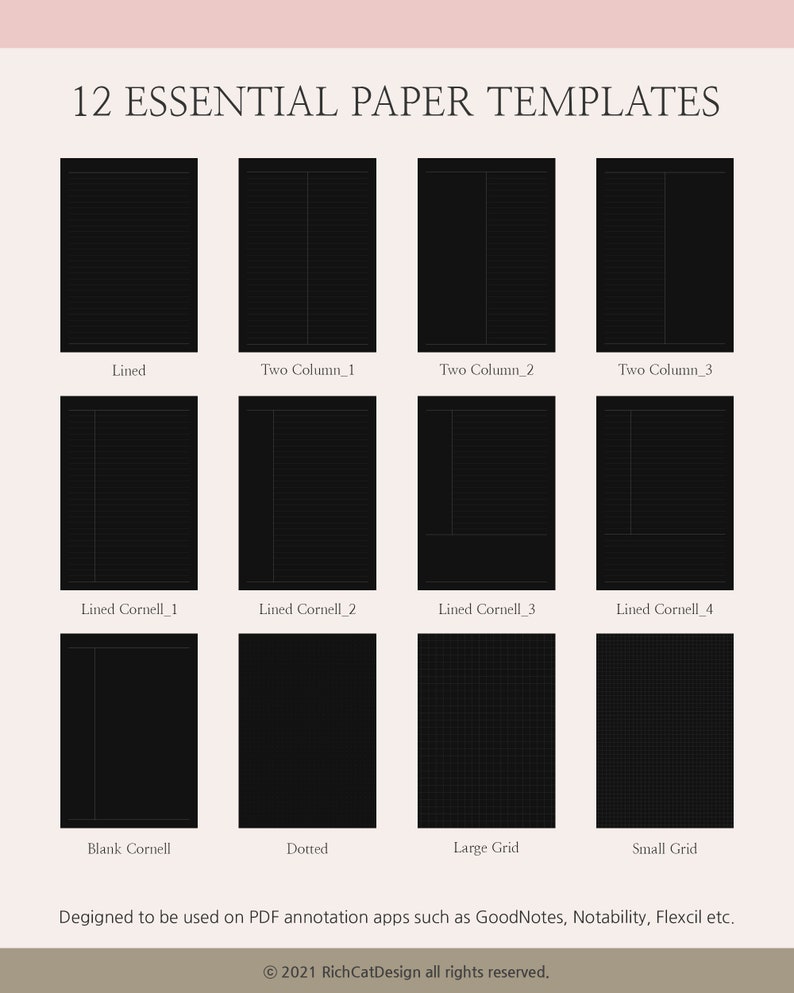 Dark Goodnotes Template Basic Note Bundle Black Digital Note Etsy