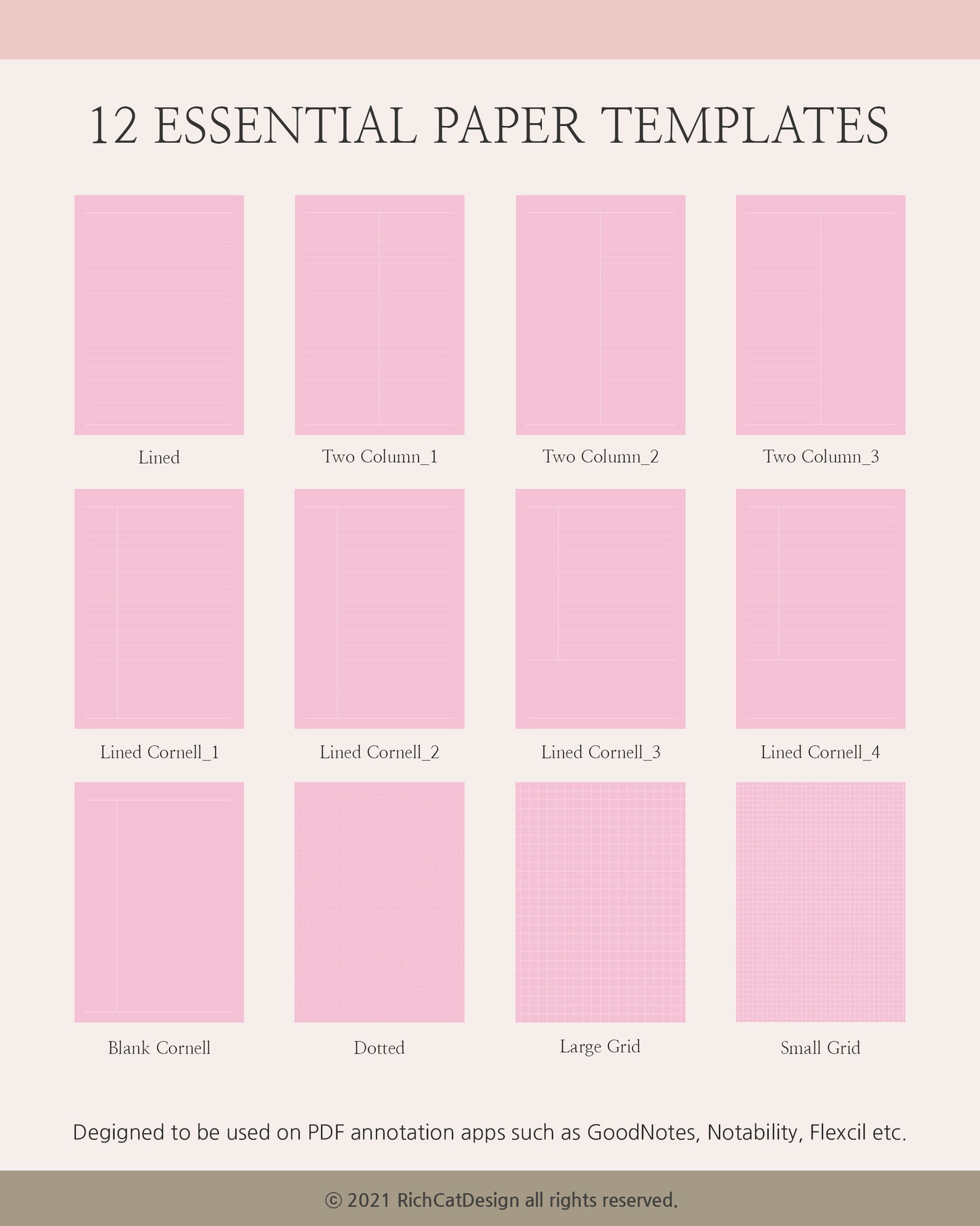 Goodnotes Template Pink Basic Note Bundle Pink Digital Note - Etsy