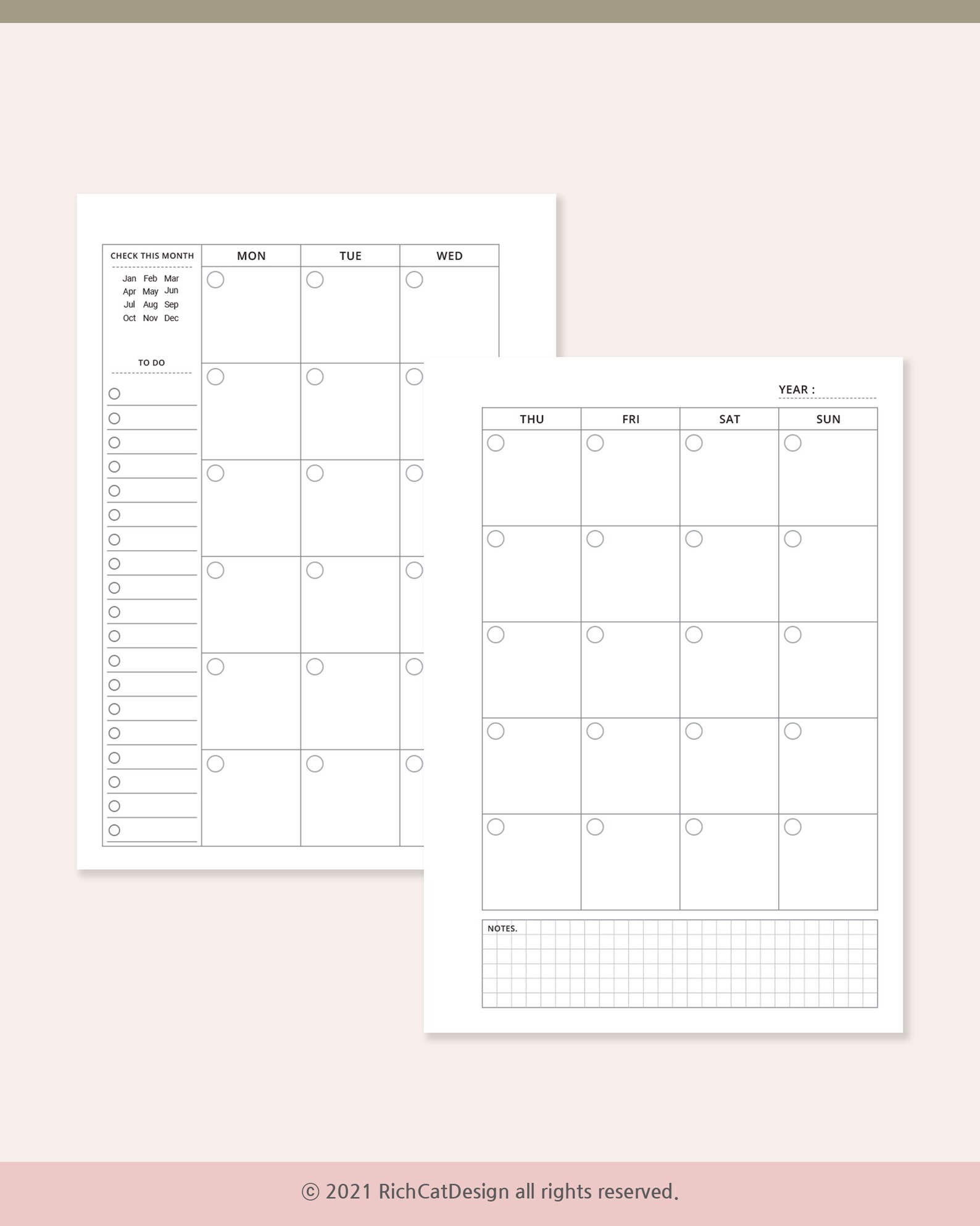 A6 Monthly Printable Planner Insert, Undated Planner Template, Month on ...
