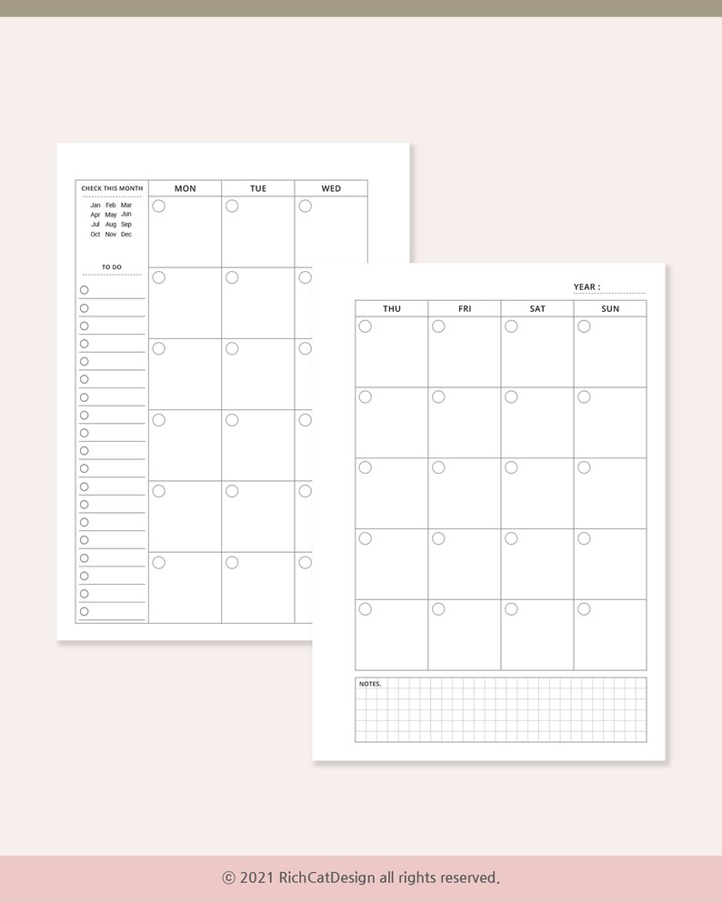 A6 Monthly Printable Planner Insert, Undated Planner Template, Month on ...