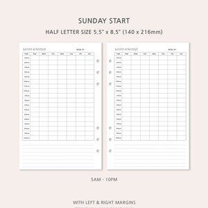 Half Weekly Hourly Planner Printable, Undated Weekly Schedule, Half ...