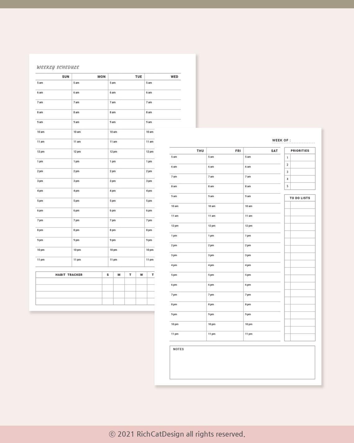 Half Weekly Hourly Planner Printable, Undated Weekly Schedule, Week on ...