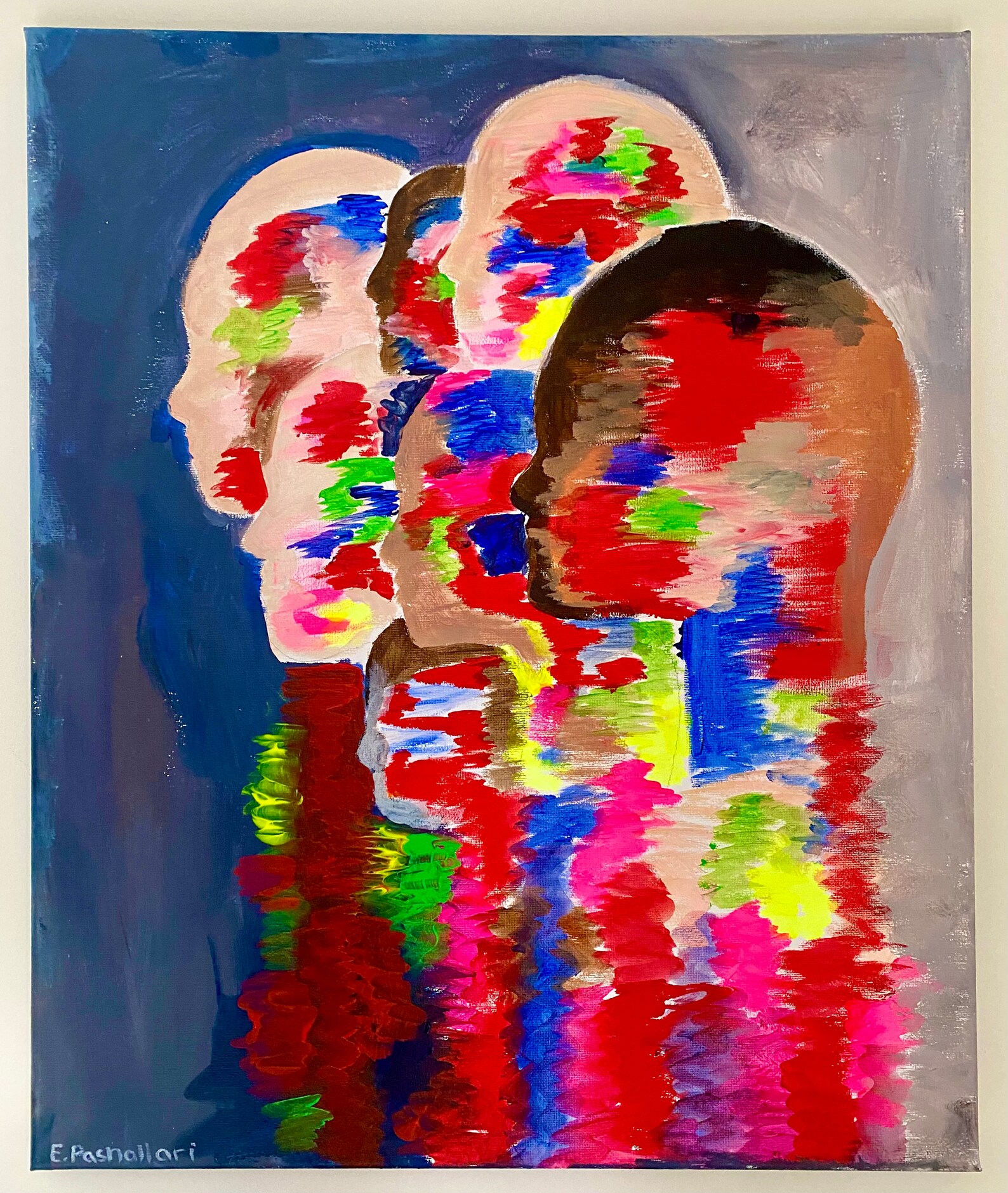 7 Heads Abstract Canvas Painting Etsy