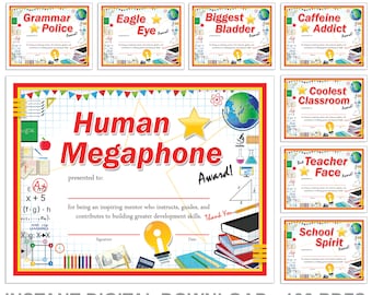 Funny Teacher Award Certificates: 100 Printable PDFs (Digital Download)