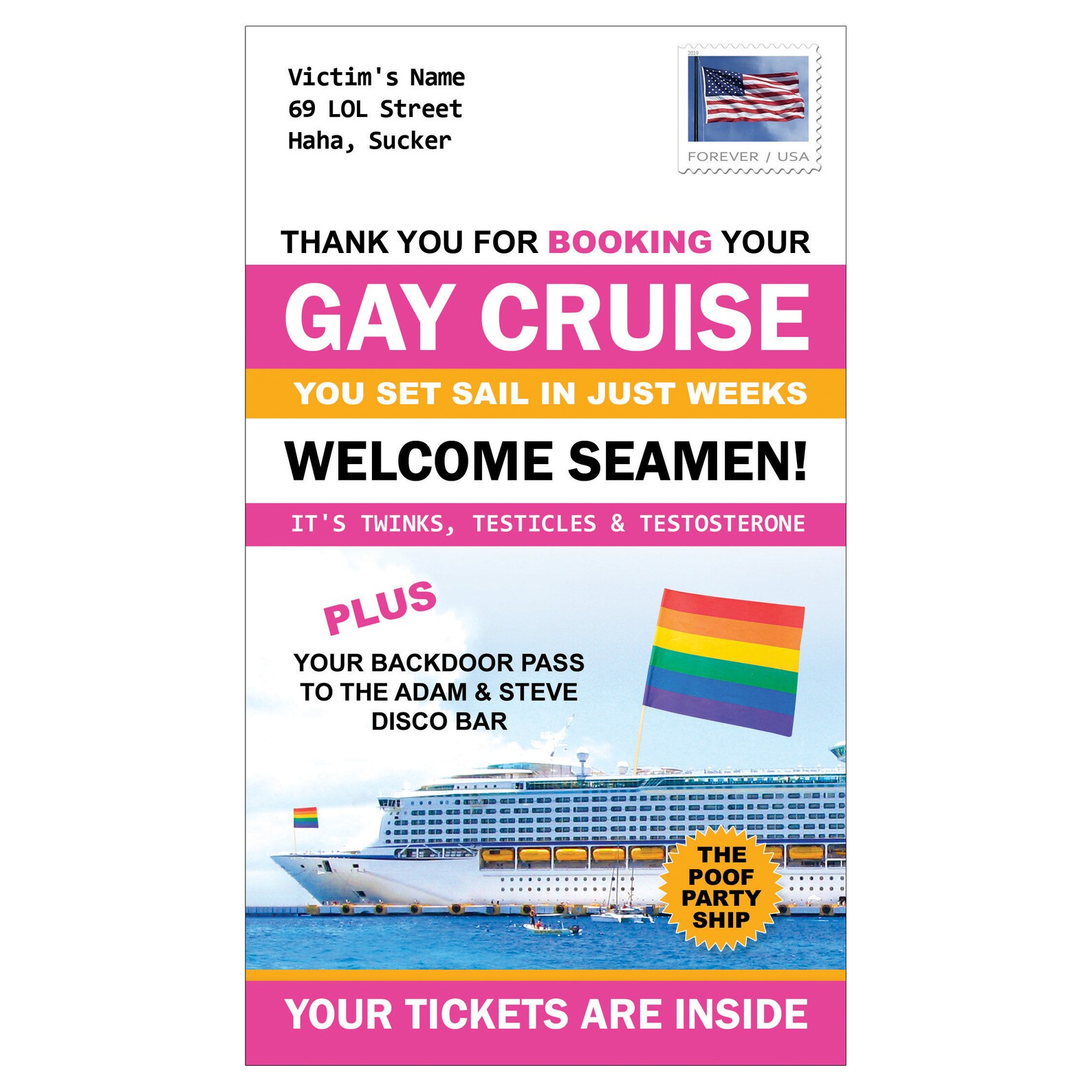 Booking your Gay Cruise Prank Mail gets sent directly to your Etsy