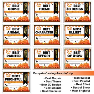 30 Fun Pumpkin Carving Contest Certificate Awards, Digital Download ...