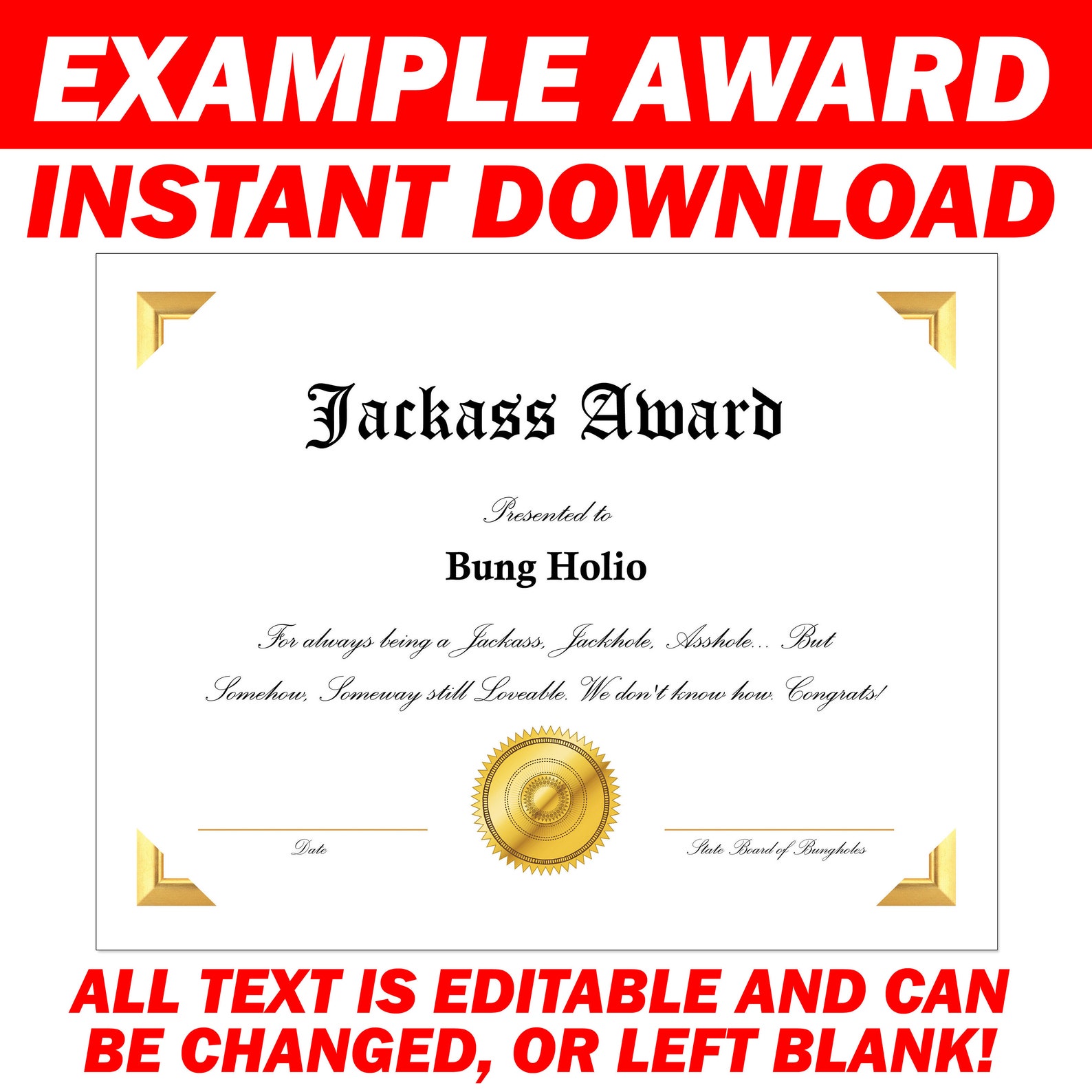 DIY Make Your Own Award Digital Download Only Editable PDF - Etsy