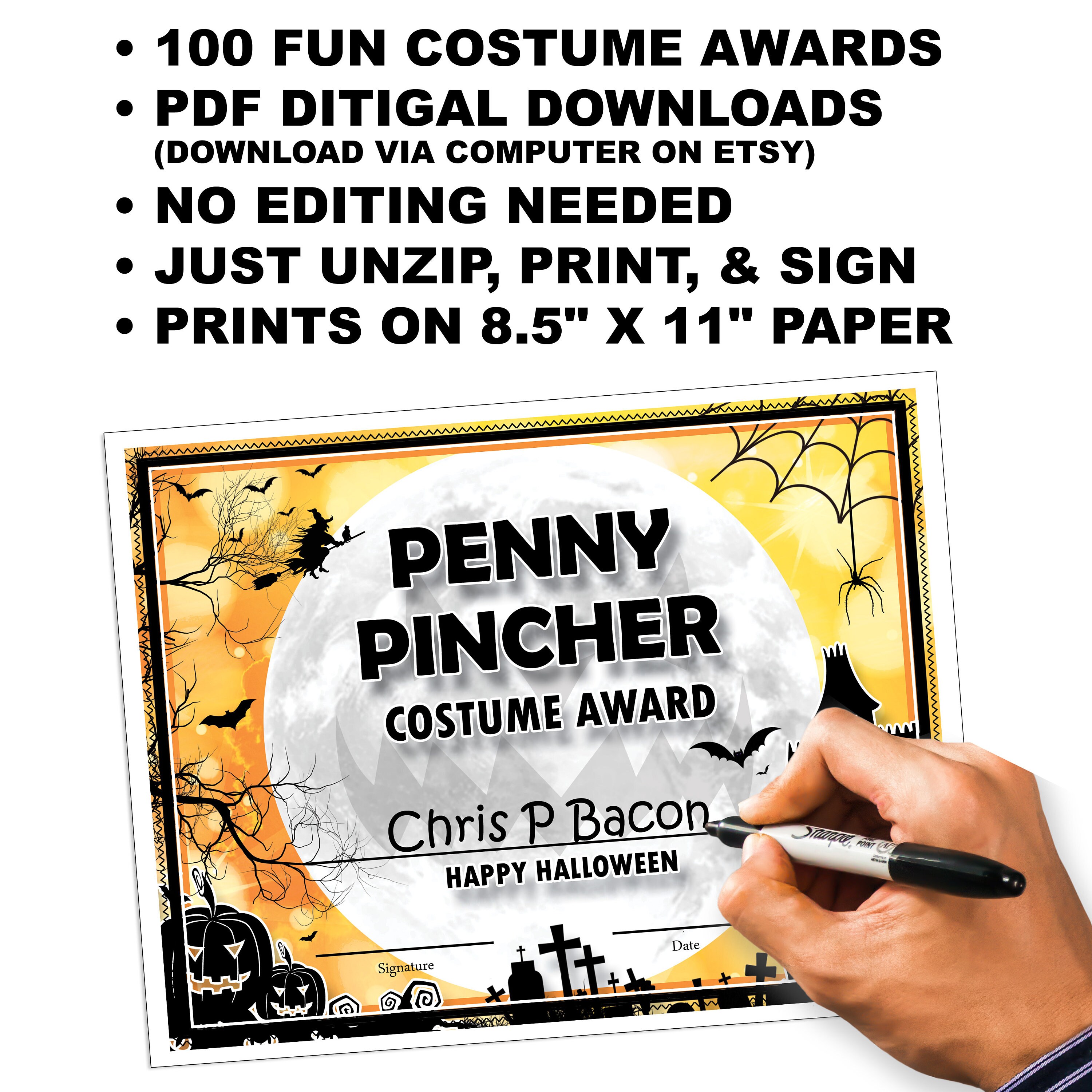 100 Halloween Costume Awards: Printable Certificates (digital Download ...