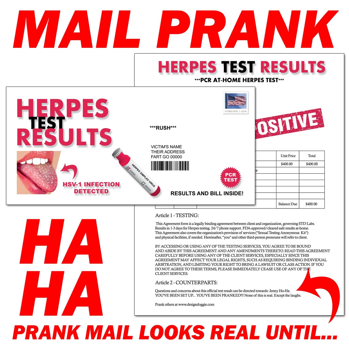 Prank Mail Herpes Test Results Embarrassing Prank Mail Gag Etsy