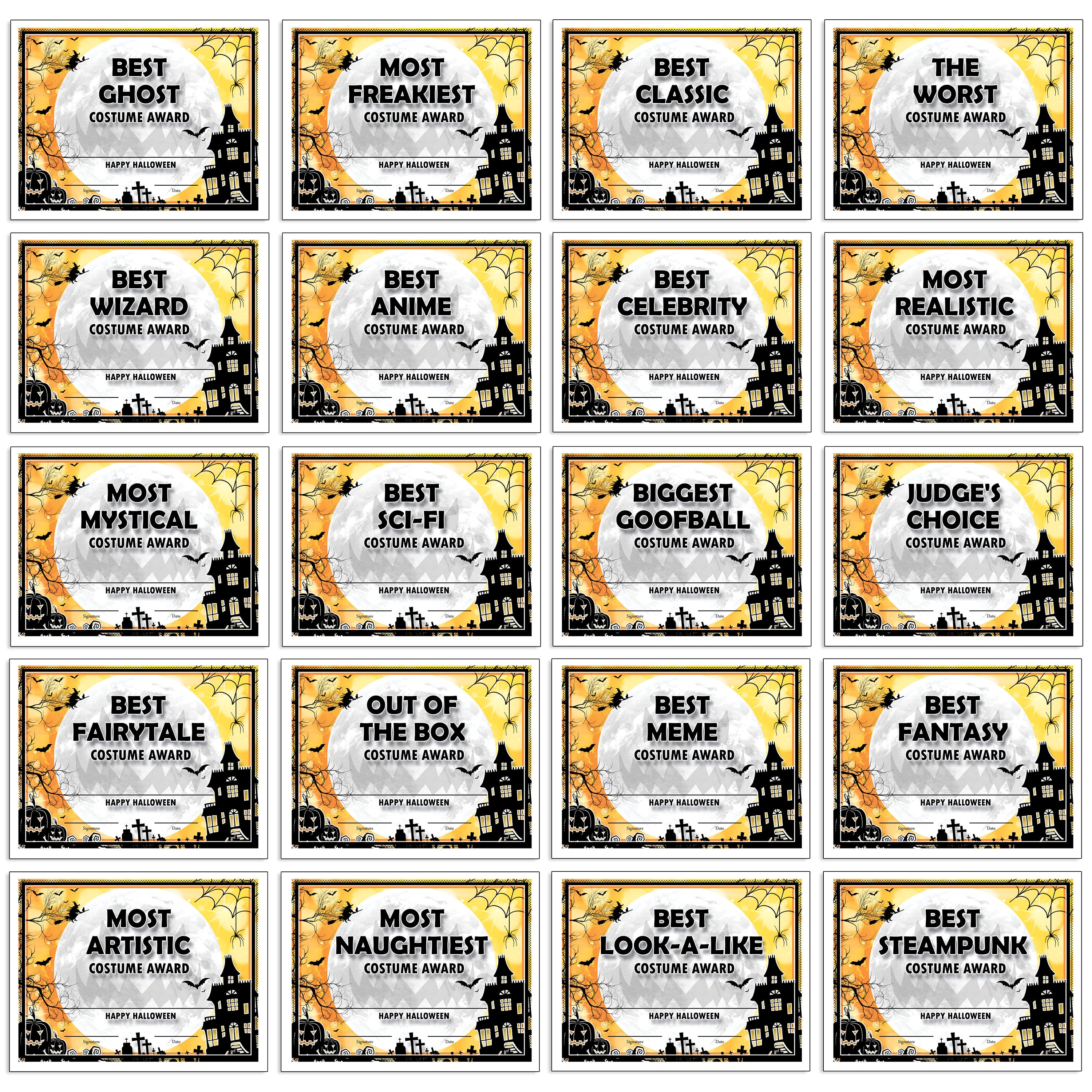 100 Halloween Costume Awards: Printable Certificates (digital Download ...