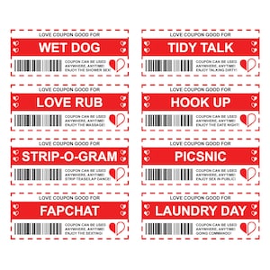 Love Coupons for Couples, Romance, Valentine&#39;s Day, Sweetest Day... Instant Digital Download; Printable - Just Print and Cut!