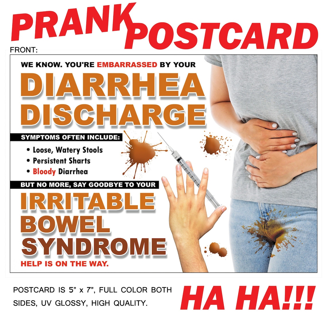 Prank Mail Diarrhea IBS Prank Postcard Gag Gift 5 X | Etsy