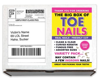 Prank Mail Practical Joke Mailer Gag Gift - Big Box of Toe Nails Prank Gift! Fun Prank gets sent to a Loved One/Victim/Friend 100% Anonymous