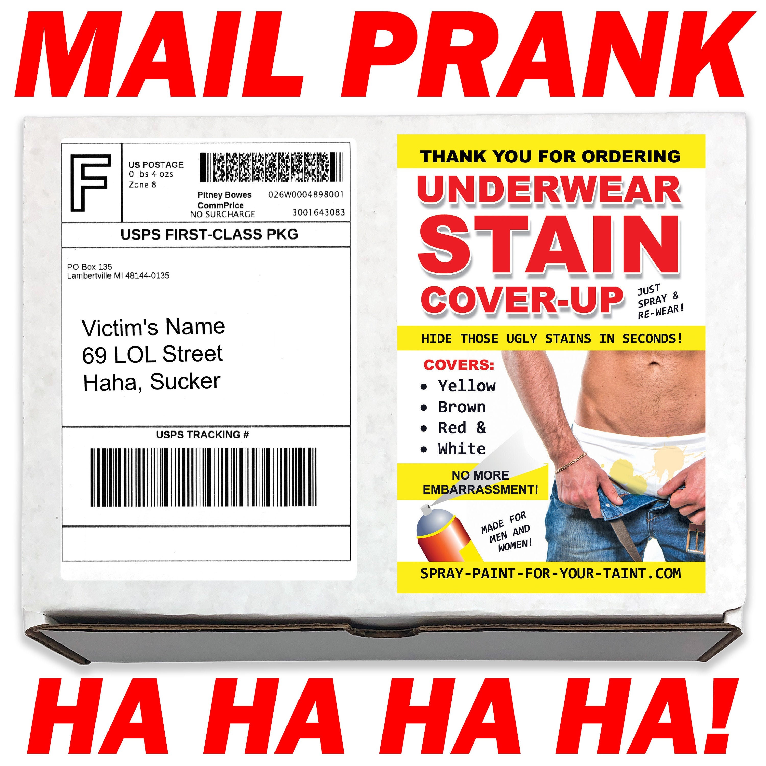 Underwear Stain Cover Up Prank Mail  Box Gag Gift Funny Prank Present gets sent directly to a Loved OneVictimFoodieMom 100% Anonymous