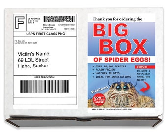 Prank Mail - Big Box of Spider Eggs Prank Box Gag Gift!  Funny Prank gets sent directly to a Loved One/Girlfriend/Victim/Foe 100% Anonymous