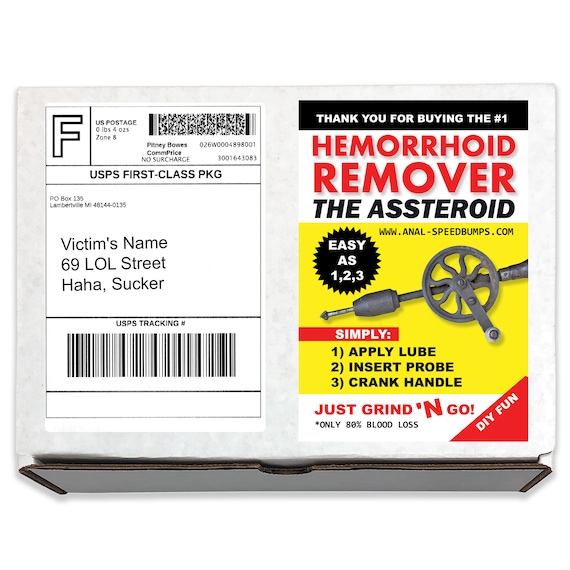 Prank Mail Hemorrhoid Remover Joke Box Gag Gift Funny Postal Package Gets Sent to a Loved One friend family 100 Anonymously Har Har Etsy UK