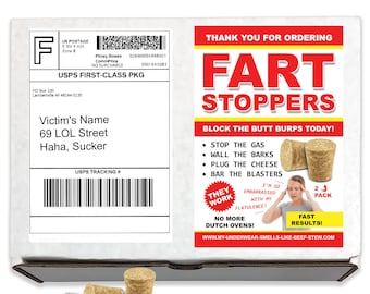 Prank Mail - Fart Stoppers Prank Box Gag Gift!  Prank Present Practical Joke gets sent directly to a Loved One/Friend (100% Anonymous)!