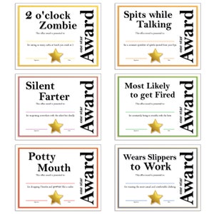 30 Funny Office Employee Awards - Digital Download Printable Pdf's ...
