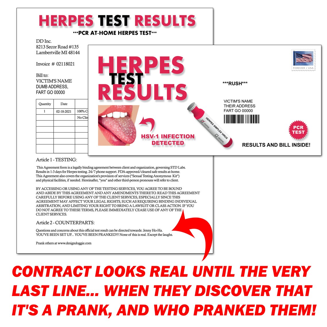 Prank Mail Herpes Test Results Embarrassing Prank Mail Gag Etsy
